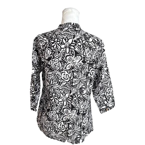 Laura Ashley Petite Black White 100% Linen Shirt Womens Sz PM Embroidered Loose - Picture 3 of 16